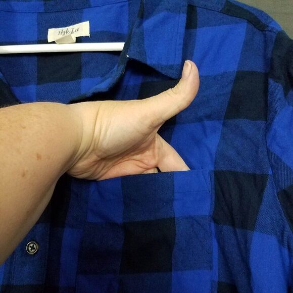 Style & Co Plus Size 2X Buffalo Plaid Blue Black Button Down Shirt New With Tags - Picture 12 of 15